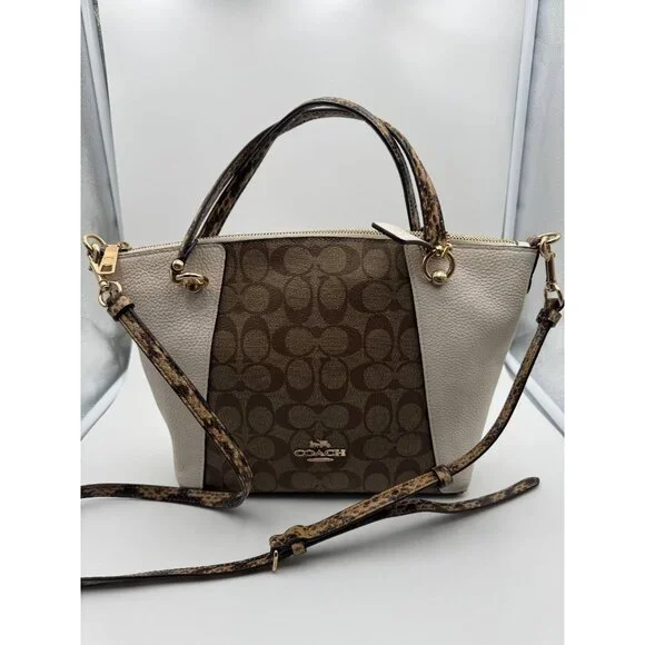 Coach Signature Canvas Leather Satchel Crossbody Tote Bag Beige Brown - Picture 2 of 4